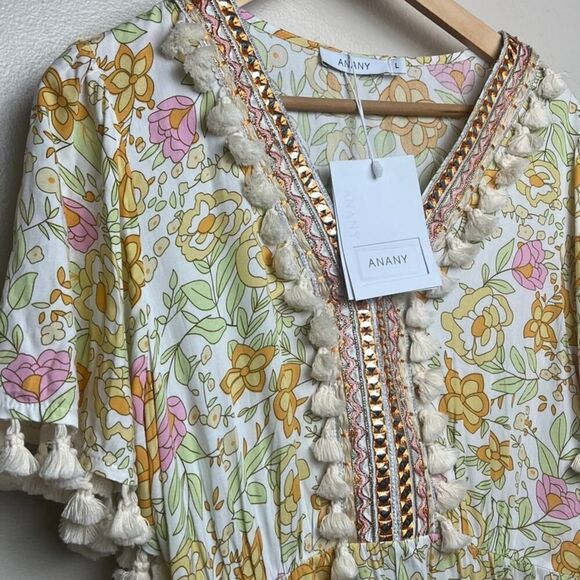 ANANY Floral Tassel Boho Maxi Dress NWT Sz. L - Picture 3 of 7